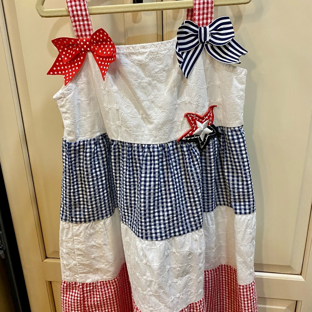 Girls 6x Gingham Red, White & Blue Dress